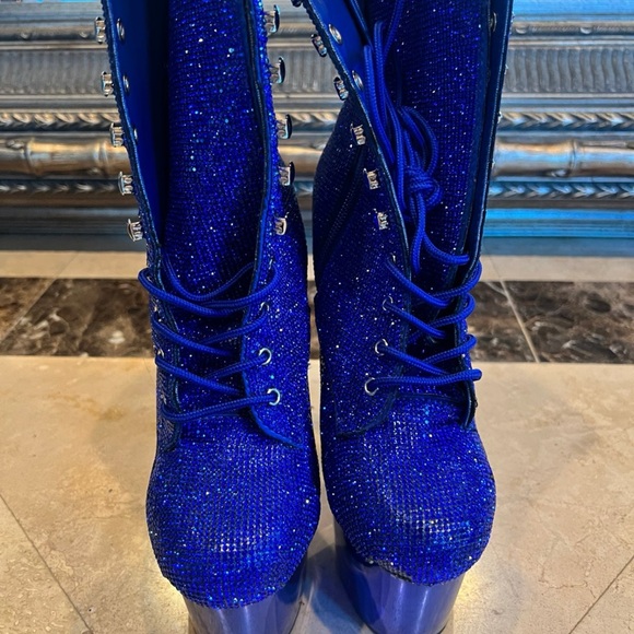 Pleaser Shimmering Blue Platform Shoes - Picture 2 of 4